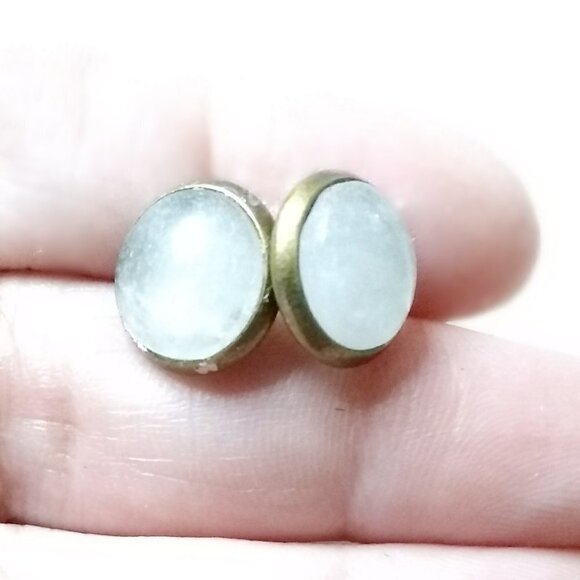 Minimalist Quartz Studs/Posts in Bronze Bevel Cup! Small Dainty Business Casual - Picture 5 of 6